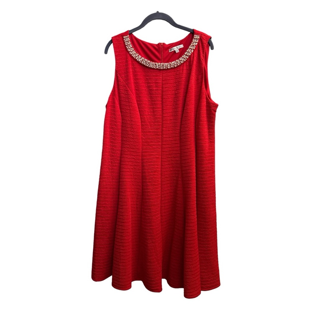 SANDRA DARREN MIDI FIT AND FLARE DRESS WITH FAUX PEARL CRYSTAL BEAD COLLAR 16W